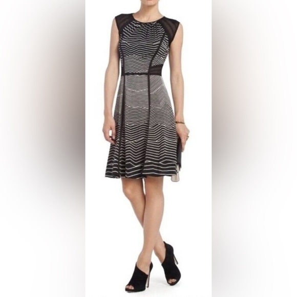 BCBGMAXAZRIA ILANA NEW $198 NWT SZ L LARGE BLACK WHITE STRIPES SLEEVELESS DRESS - Picture 2 of 15